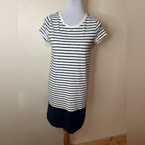 Boden Coralie white navy blue striped short sleeve shift cotton mini dress 4